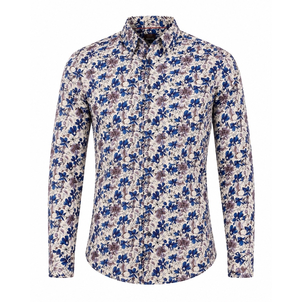 Tailored Recreation TR Premium Mens XXL Slim Fit Linen Cotton Floral Shirt Blue‎